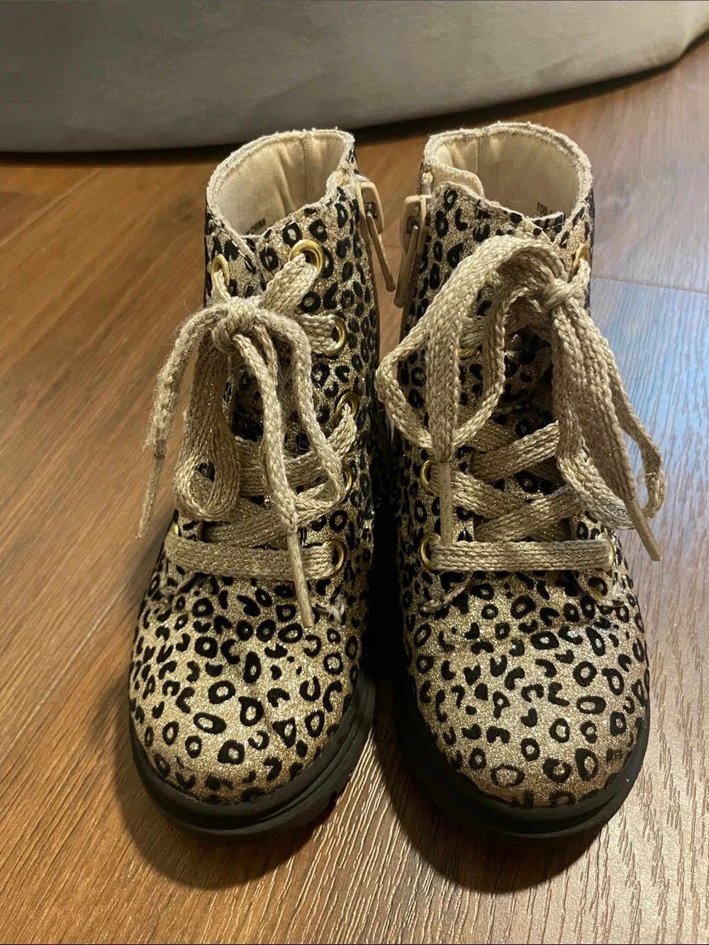 jumping beans Girls Leopard Lace-Up Ankle Boots in Gold and Black